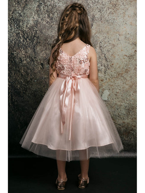 Petite Adele Little Girls Blush 3D Floral Beaded Belt Flower Girl Dress 2-6 - SophiasStyle.com